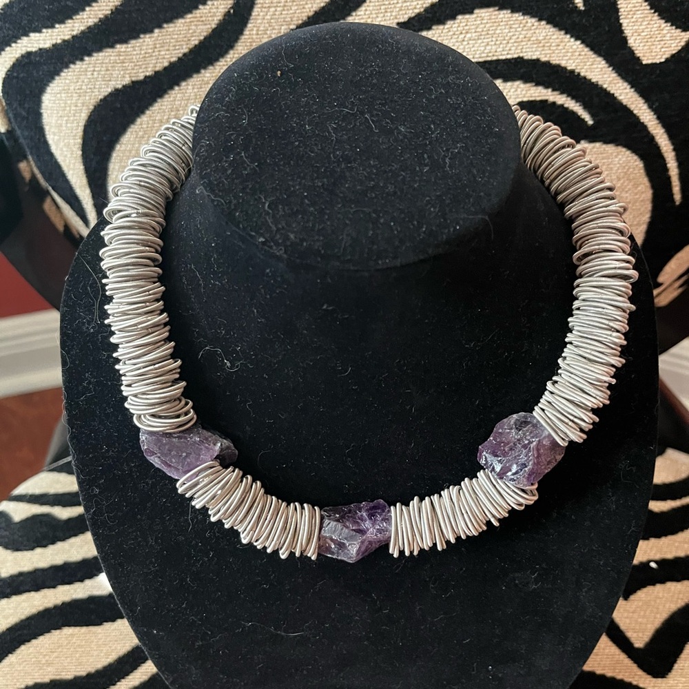 Sea Lily Silver and Raw amethyst Necklace